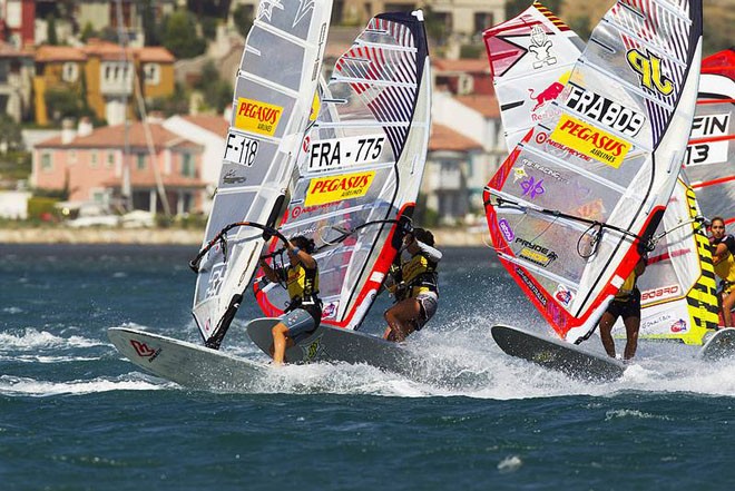 All action at the womens first gybe - PWA Pegasus Airlines World Cup 2011 ©  John Carter / PWA http://www.pwaworldtour.com